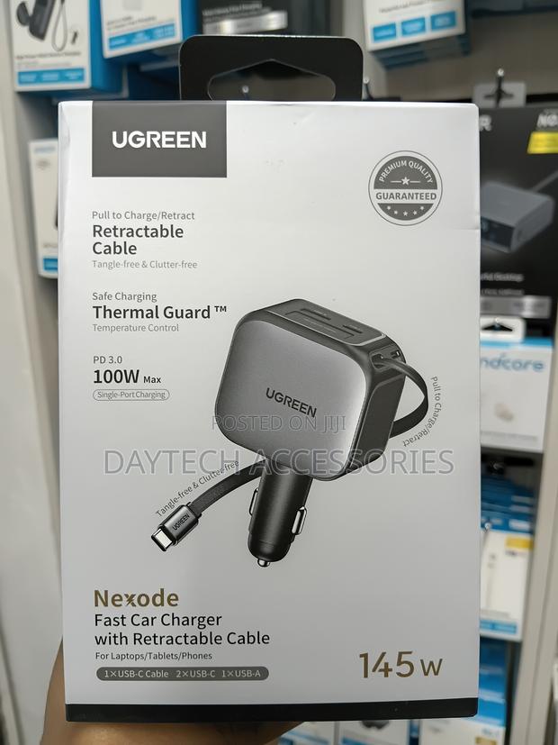 UGREEN Nexode Car Charger 145W With Retractable USB-C Cable