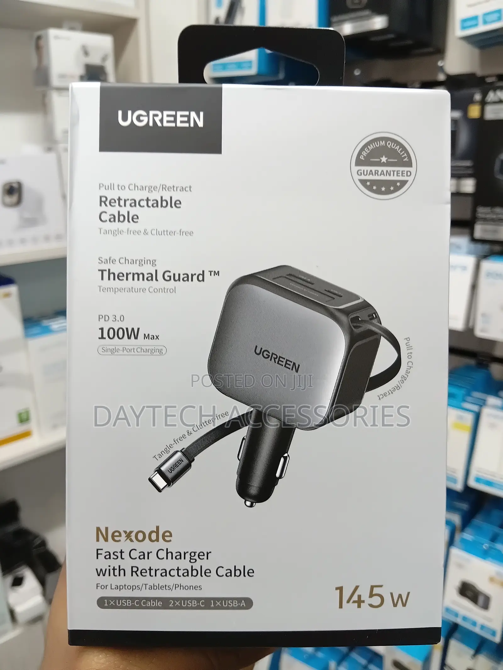 UGREEN Nexode Car Charger 145W With Retractable USB-C Cable