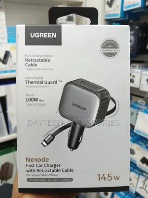 UGREEN Nexode Car Charger 145W With Retractable USB-C Cable
