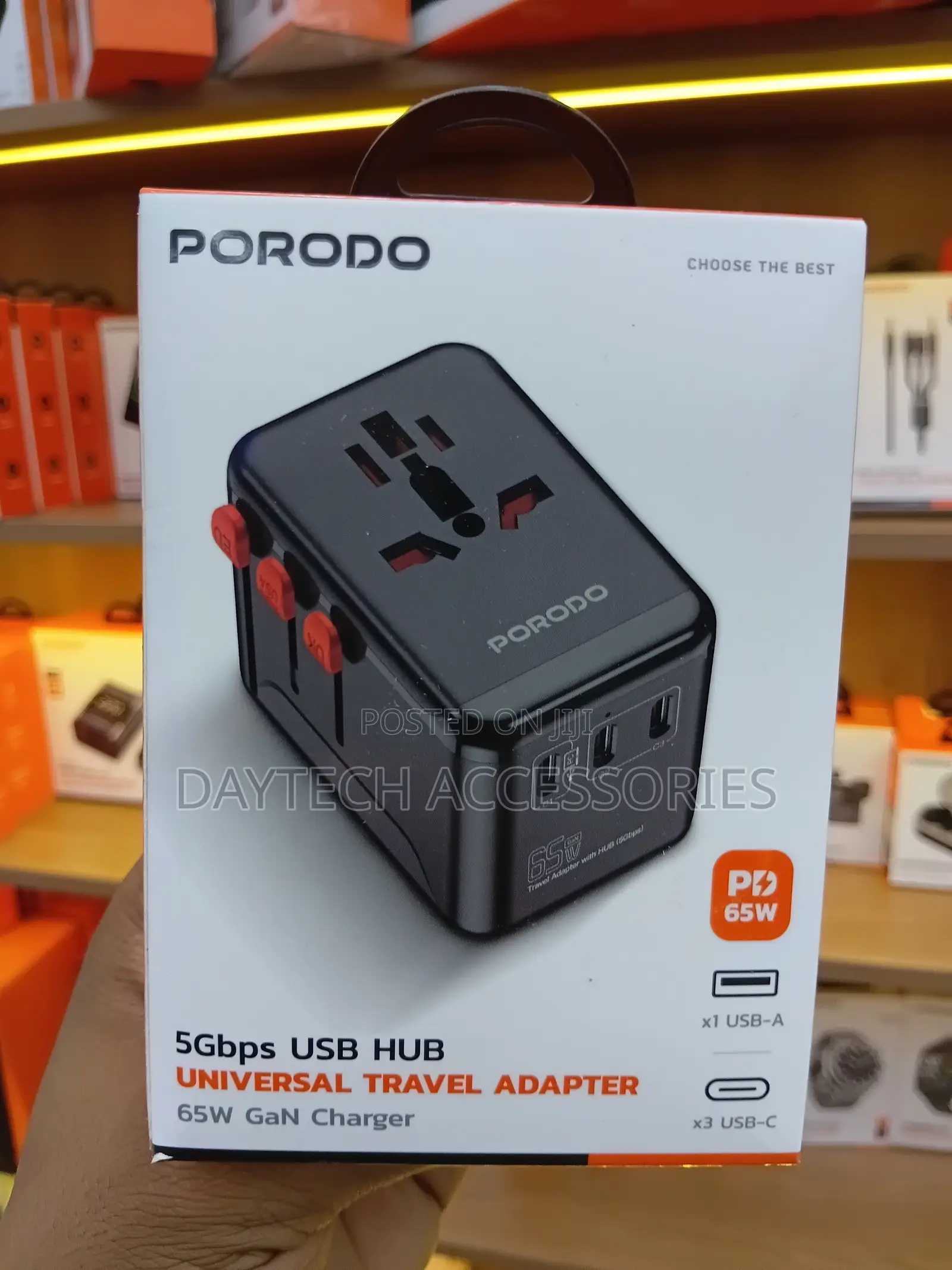 The Porodo 5Gbps USB Hub Universal Travel Adapter (65W GaN Charger)