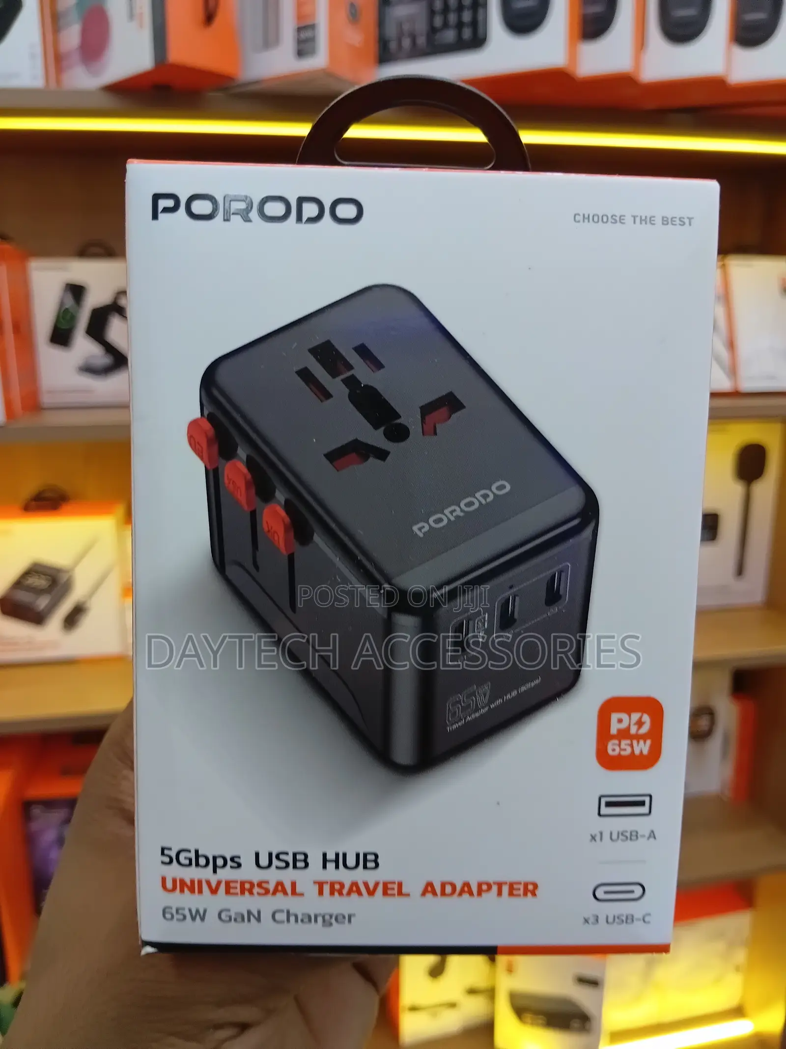 The Porodo 5Gbps USB Hub Universal Travel Adapter (65W GaN Charger)