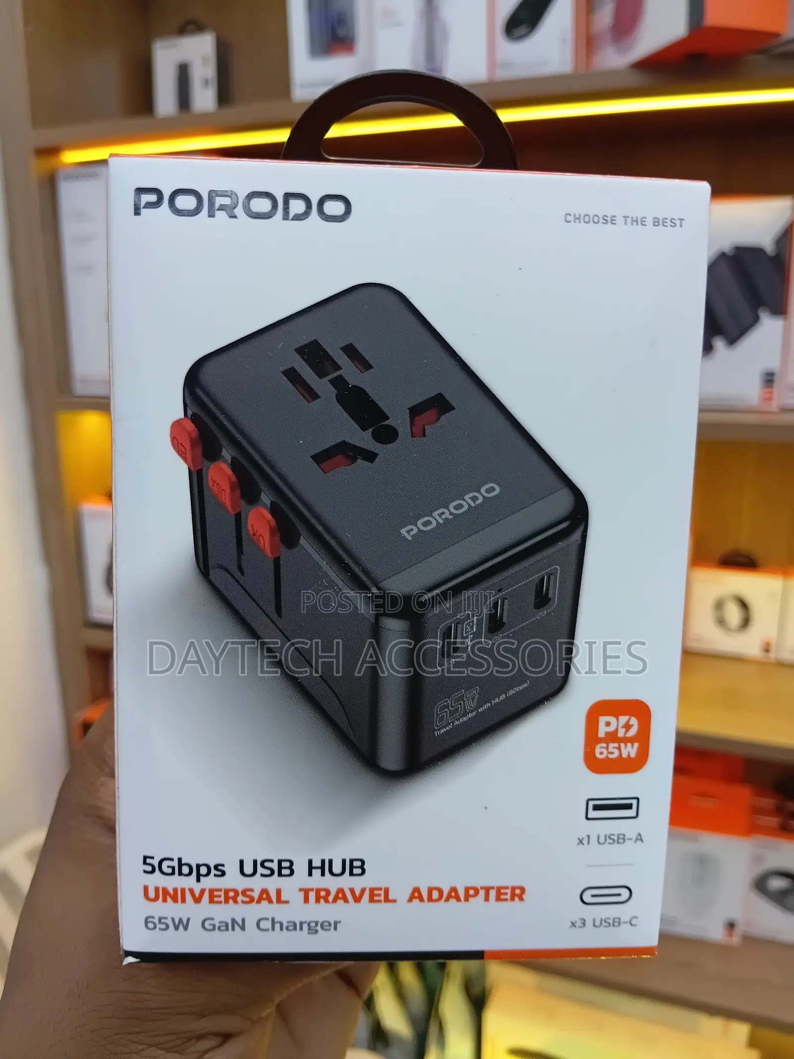 The Porodo 5Gbps USB Hub Universal Travel Adapter (65W GaN Charger)