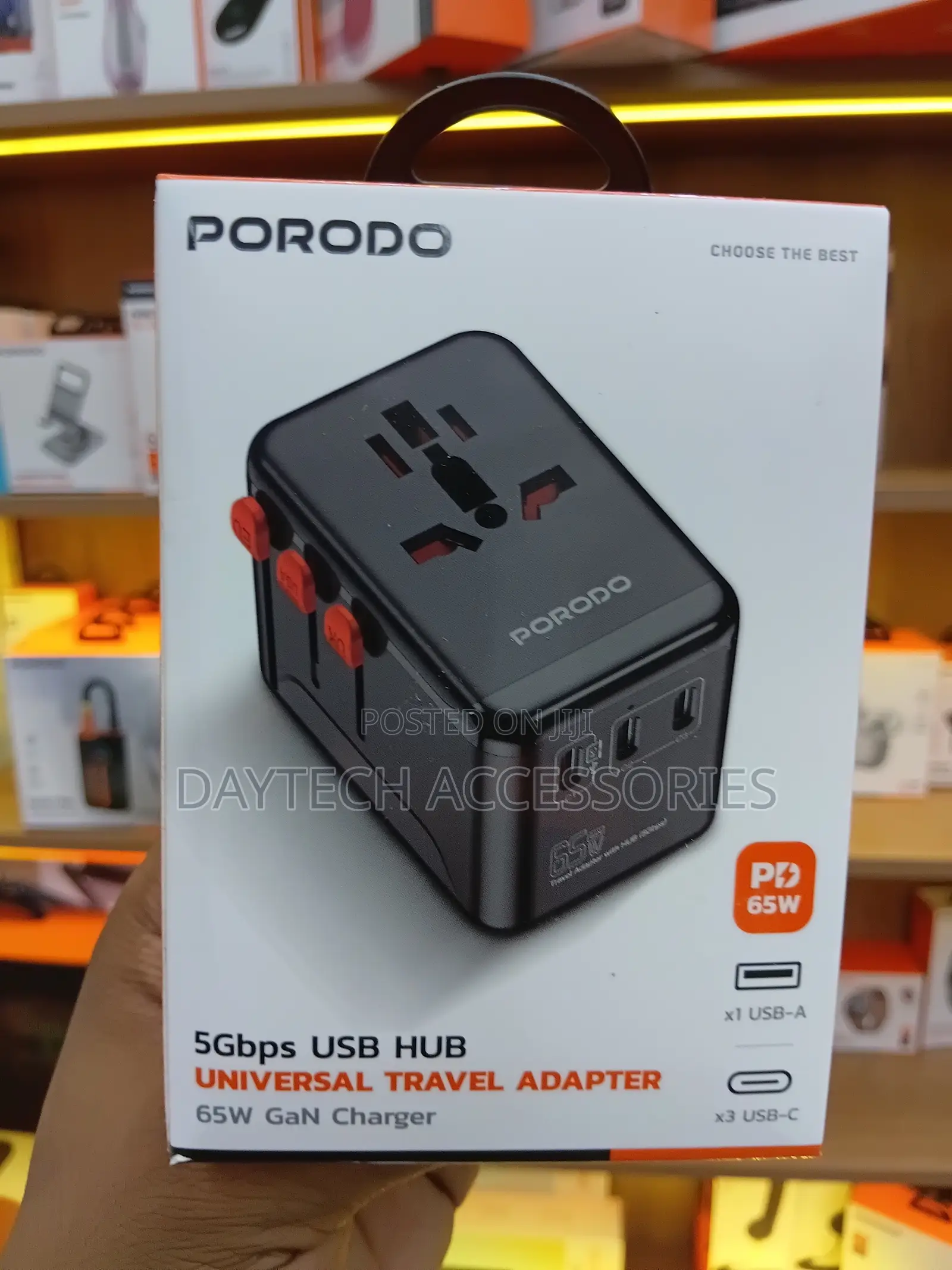 The Porodo 5Gbps USB Hub Universal Travel Adapter (65W GaN Charger)