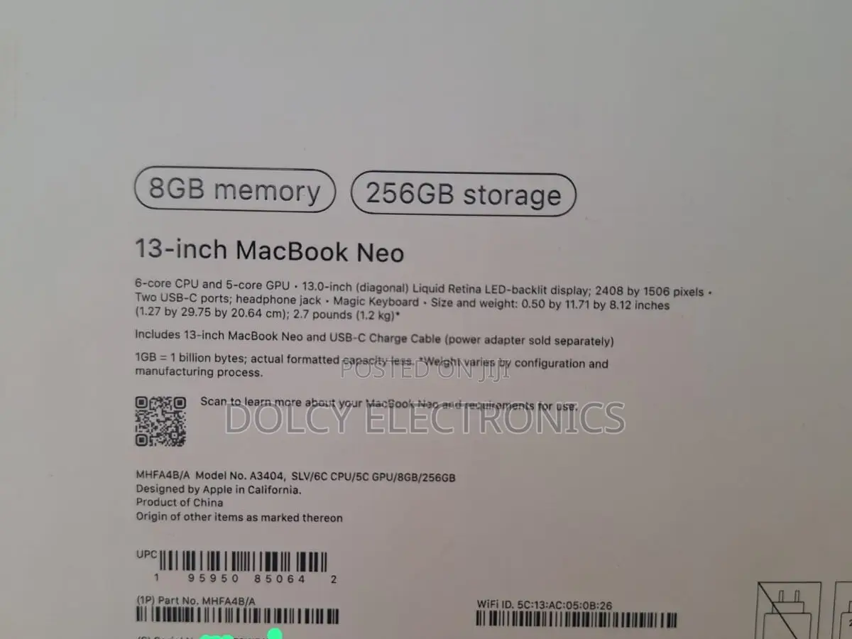 New Laptop Apple MacBook Neo 2026 8GB SSD 256GB