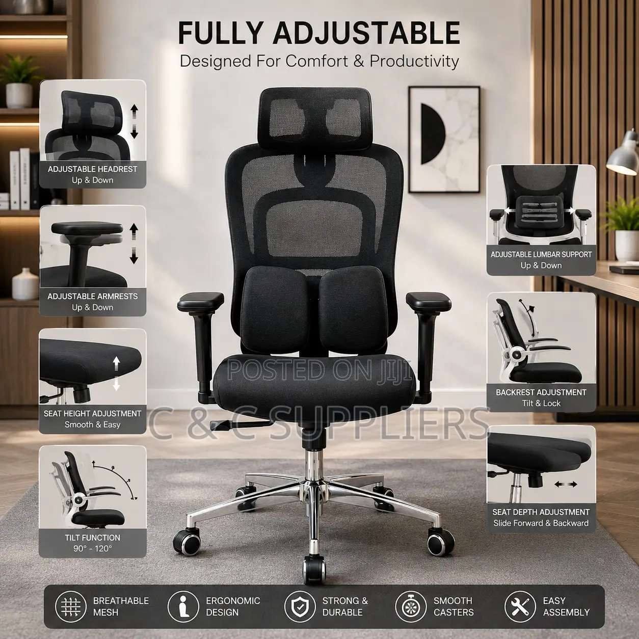 Executive Mesh Chair With Lumber Support.