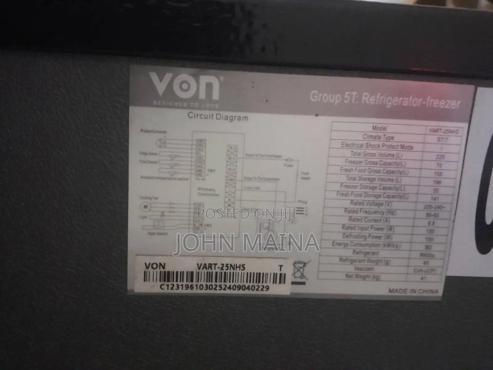 Von No-Frost Fridge 220 Liters