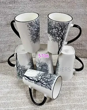 Ceramic Mugs Set – Black White Tree Design