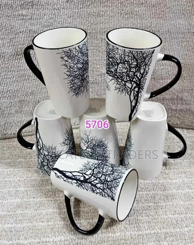 Ceramic Mugs Set – Black White Tree Design
