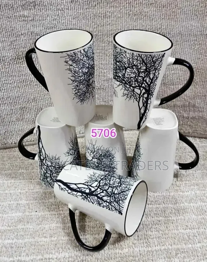 Ceramic Mugs Set – Black White Tree Design