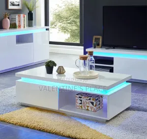 Luxurious Modern High-Gloss White Coffee Table With LED Lighting