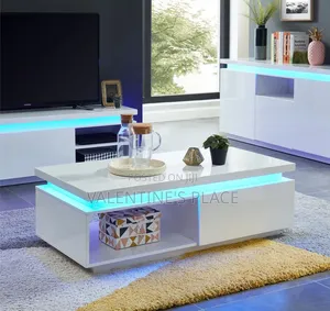 Luxurious Modern High-Gloss White Coffee Table With LED Lighting