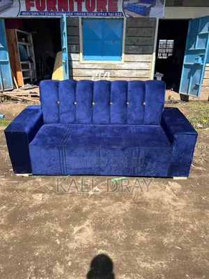 Royal Blue Channel-Tufted 3-Seater Sofa