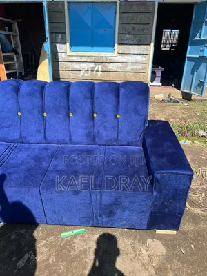 Royal Blue Channel-Tufted 3-Seater Sofa
