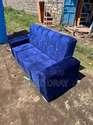Royal Blue Channel-Tufted 3-Seater Sofa