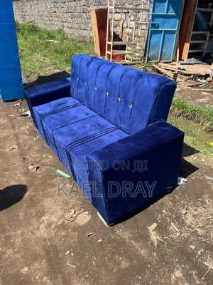 Royal Blue Channel-Tufted 3-Seater Sofa