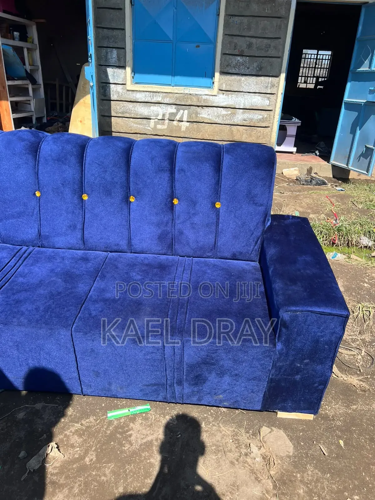 Royal Blue Channel-Tufted 3-Seater Sofa