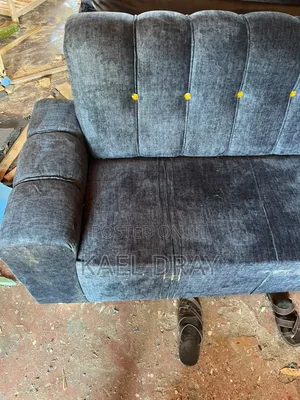 Charcoal Blue Channel-Tufted 2-Seater Sofa