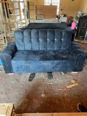Charcoal Blue Channel-Tufted 2-Seater Sofa