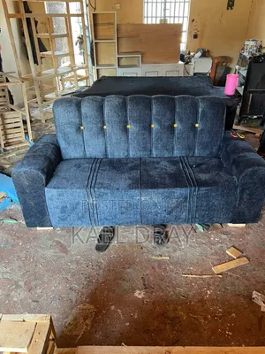 Charcoal Blue Channel-Tufted 2-Seater Sofa