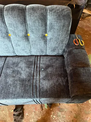 Charcoal Blue Channel-Tufted 2-Seater Sofa