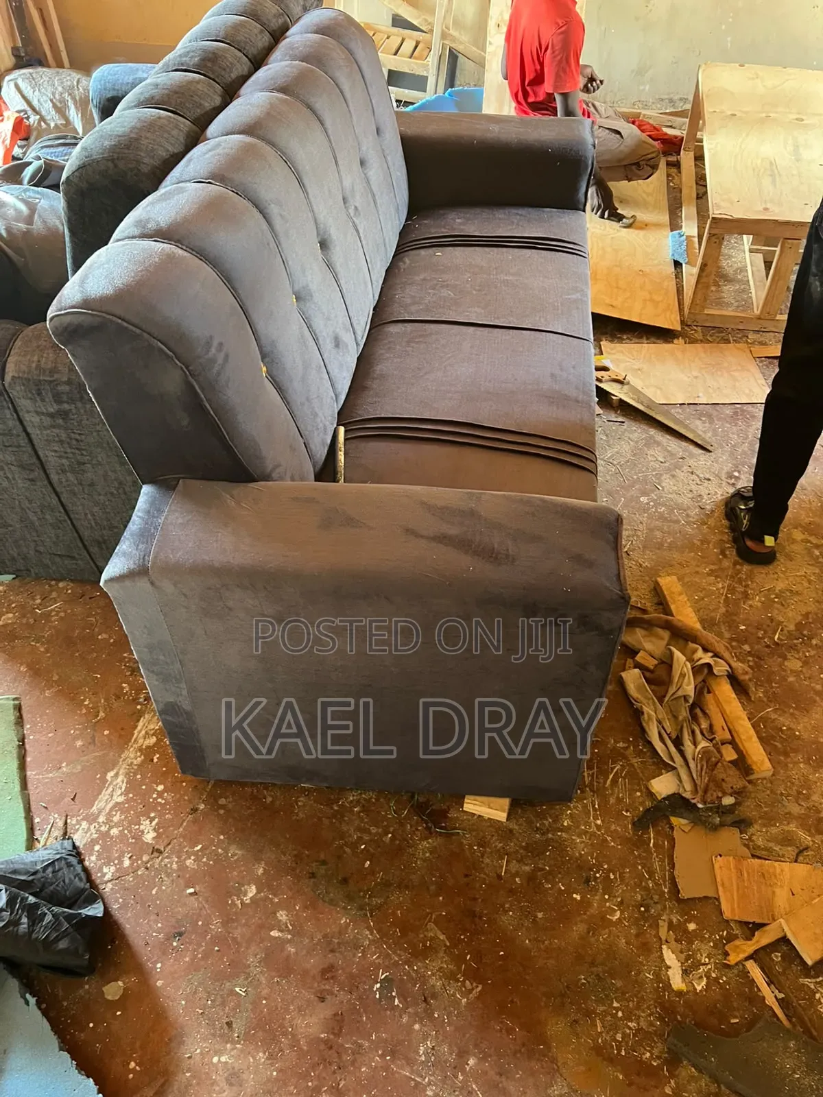 Grey Channel-Tufted Sofa Set With Button Detailing