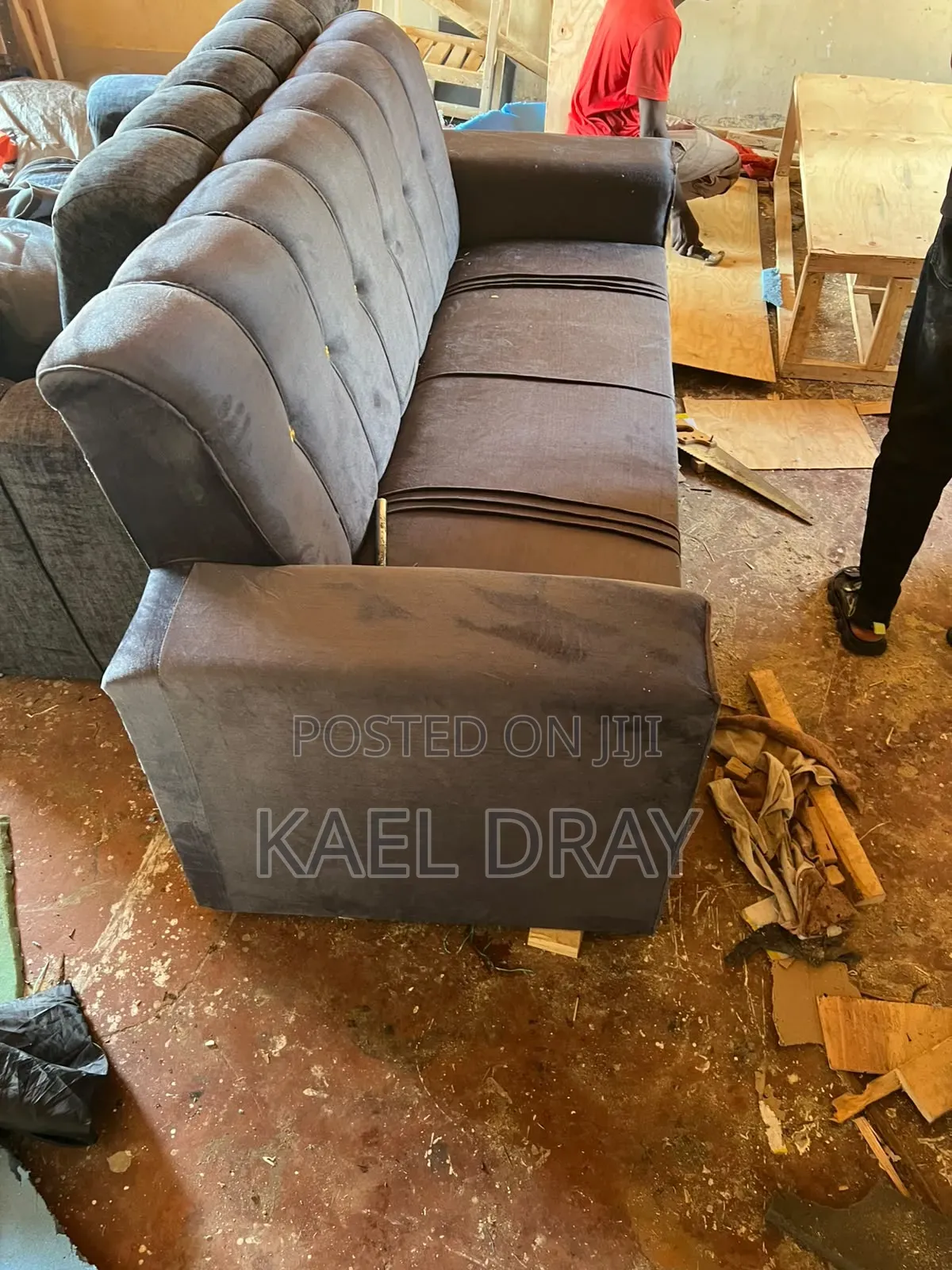 Grey Channel-Tufted Sofa Set With Button Detailing