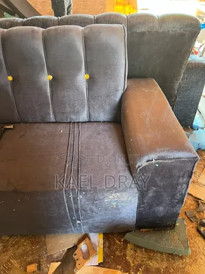 Grey Channel-Tufted Sofa Set With Button Detailing