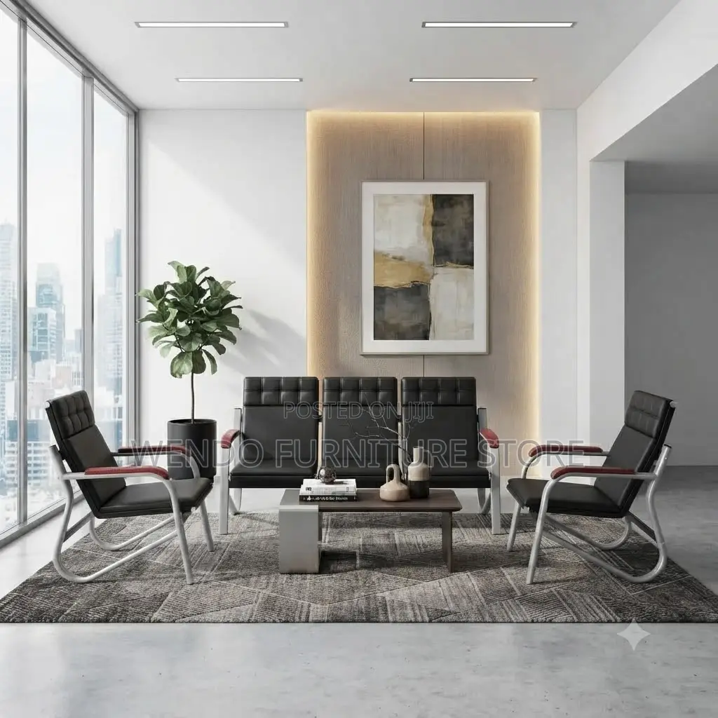 Office Sofa; Five Seaters Reception Leather Made Mane Sofa