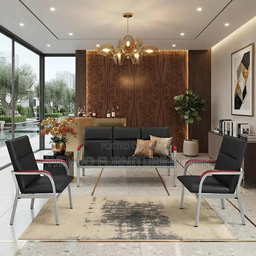 Office Sofa; Five Seaters Reception Leather Made Mane Sofa