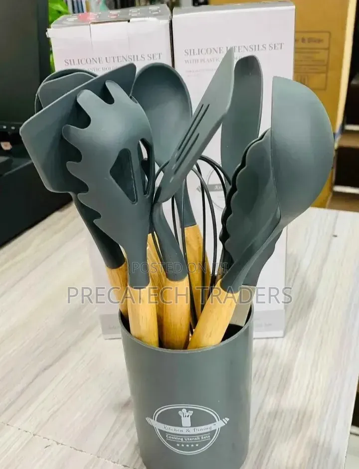Silicone Cooking Spoons With Bamboo Handles – 12Pcs