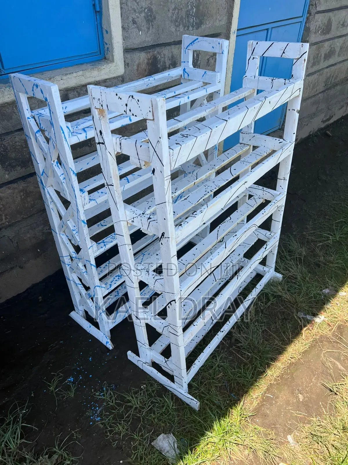 White Splatter-Paint Wooden Shoe Rack – Multi-Tier