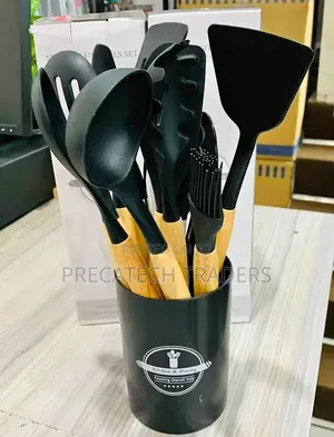 Silicon Spoons Non-Stick Kitchen Utensils Set With Storage Holder
