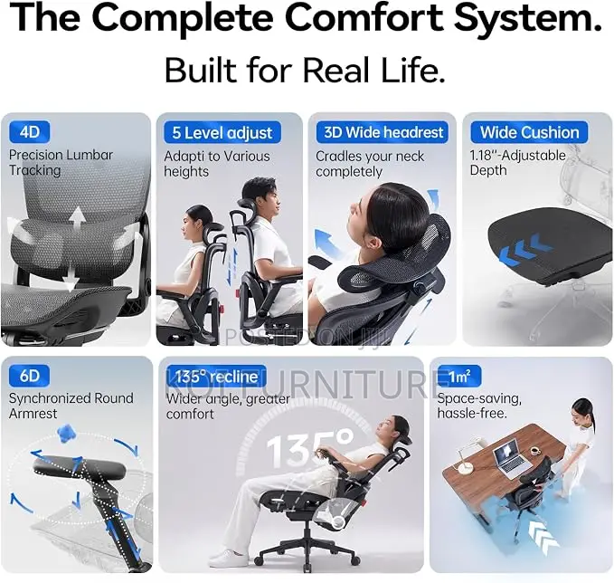 Office Chairs; Ergonomic Chair With Adaptive Adjustable Lumbar
