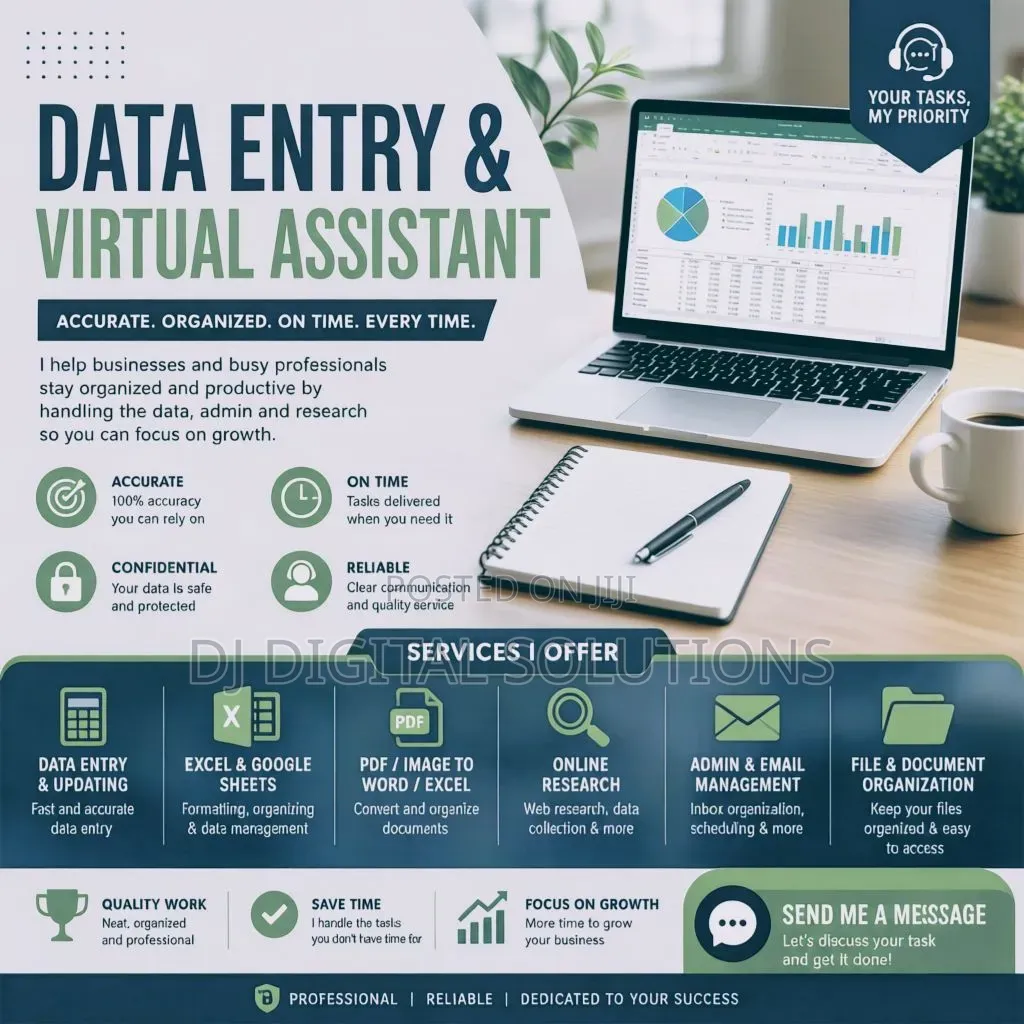 Data Entry Virtual Assistance| Excel, Admin Support, Research