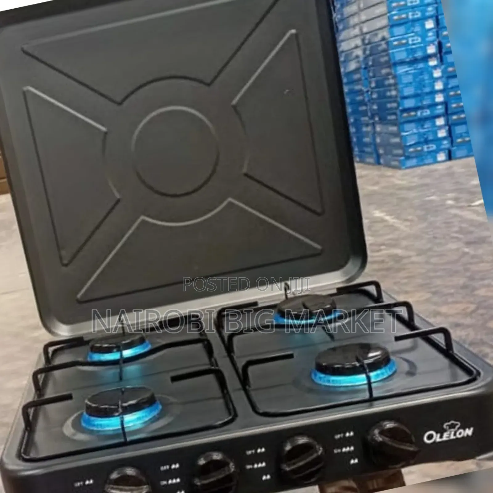 Olelon 4 Burner Gas Stove Cooker With Cover Lid