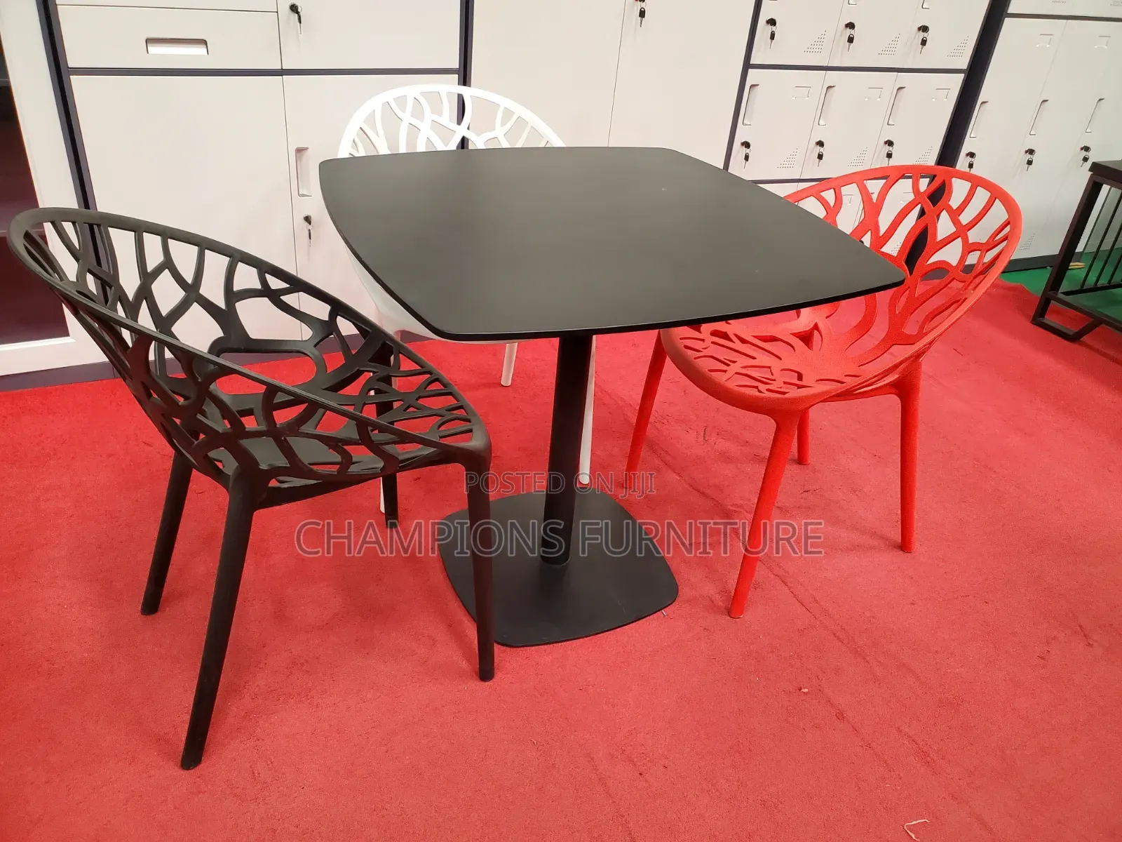 Black Square Table and Tree Chairs Set