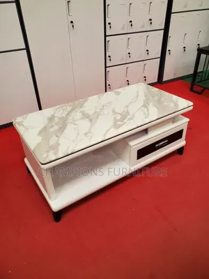 White Modern Marble Top Coffee Table With Storage