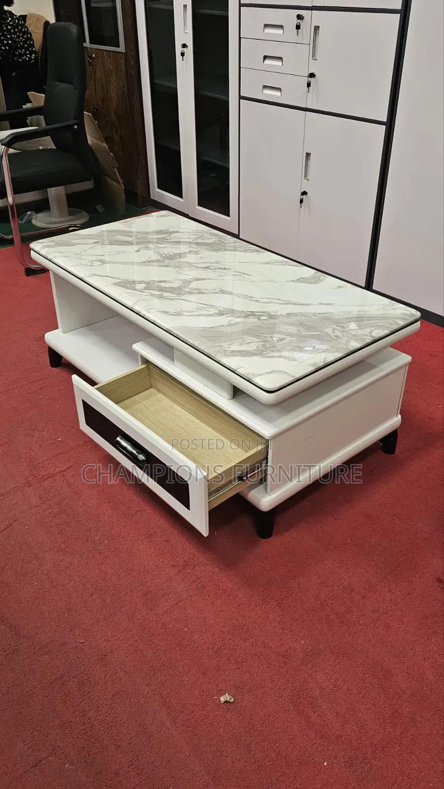 White Modern Marble Top Coffee Table With Storage