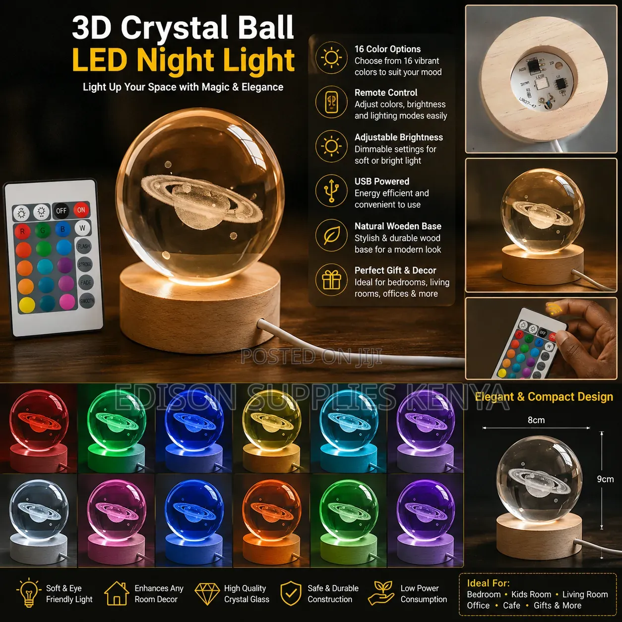 3D Crystal Ball Night Light LED RGB Colour Ambient Lamp Home Decor