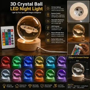 3D Crystal Ball Night Light LED RGB Colour Ambient Lamp Home Decor