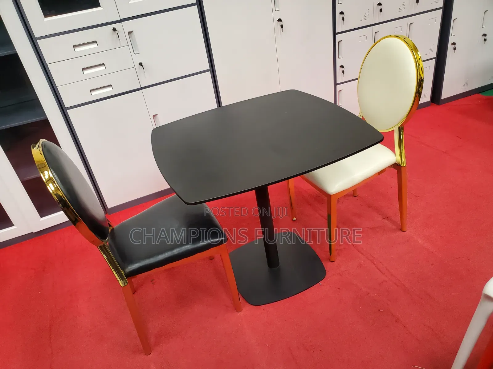 Black Square Table and Medallion Chairs Set