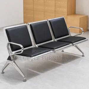 3-Seater Waiting Chair for Office Reception Hospital –Black Cushioned