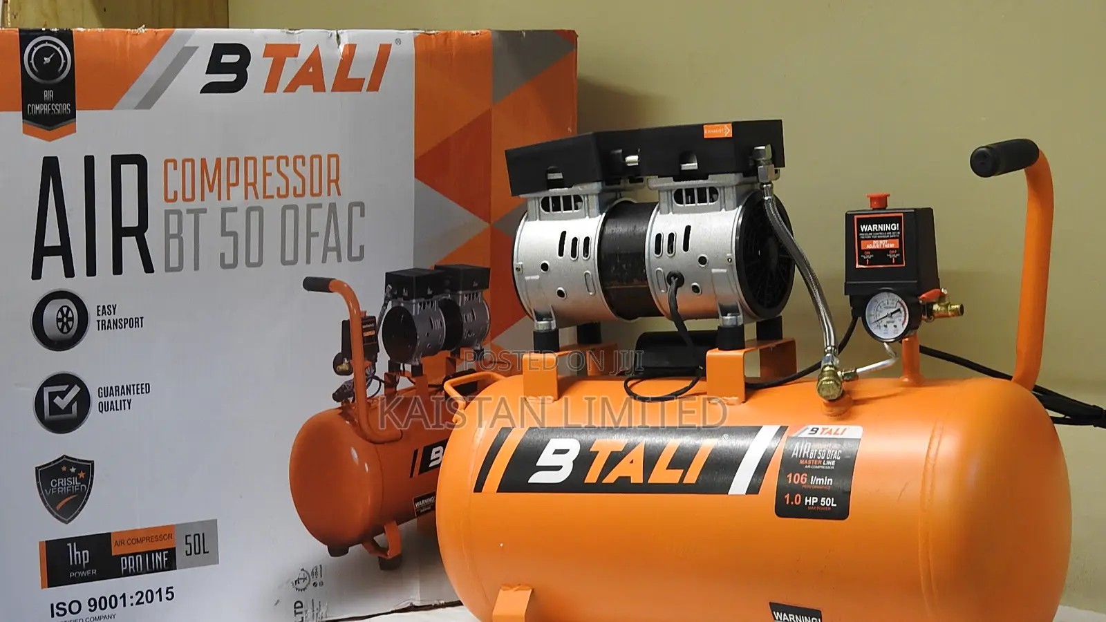 BTALI 50L Ultra-Quiet Oil-Free Garage Air Compressor