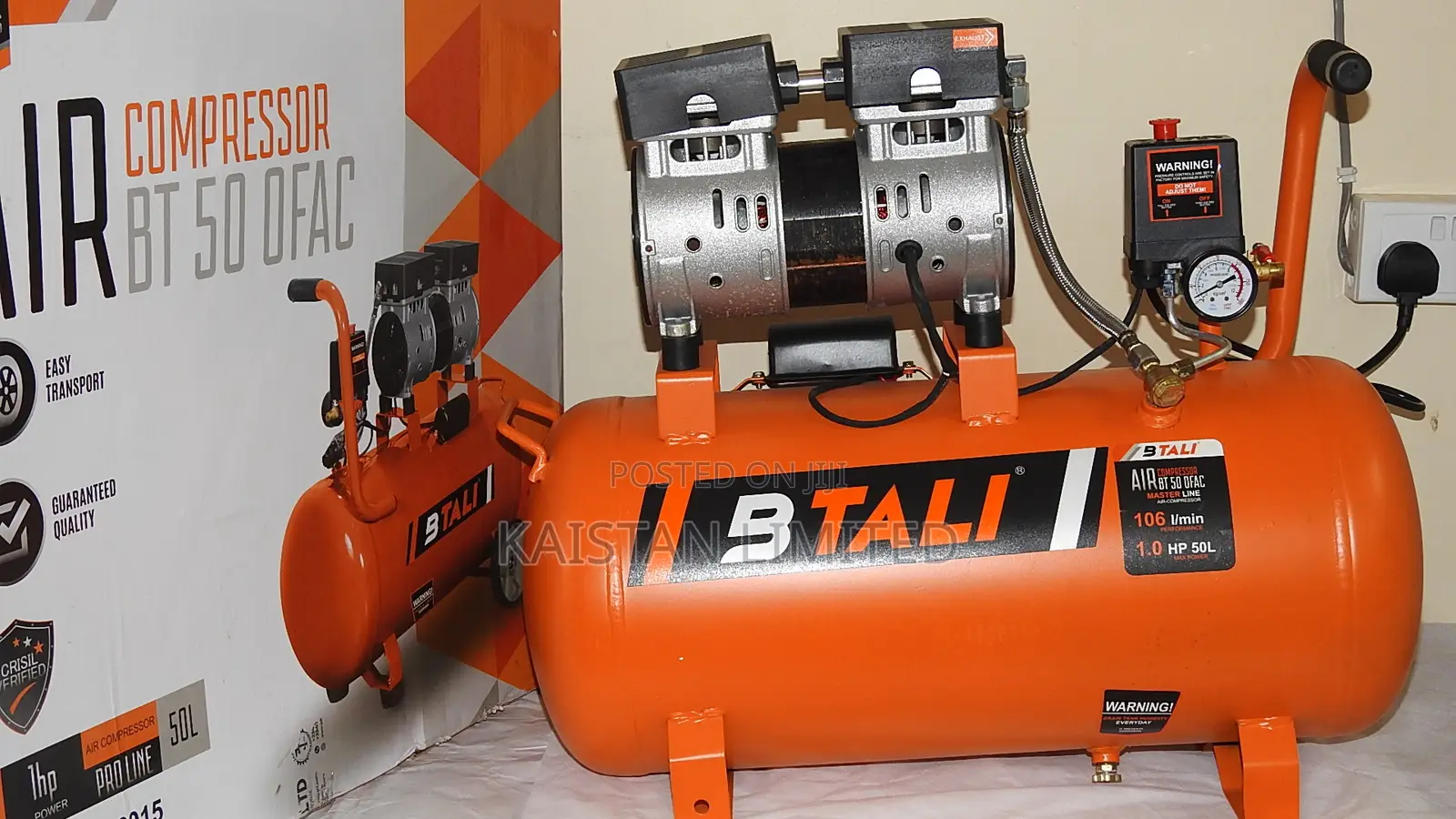BTALI 50 L Silent Oil-Free Air Compressor–2HP/8 Bar Garage Pump