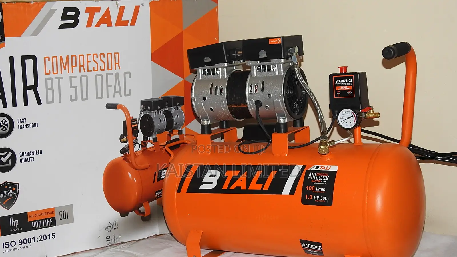 BTALI 50 L Silent Oil-Free Air Compressor–2HP/8 Bar Garage Pump