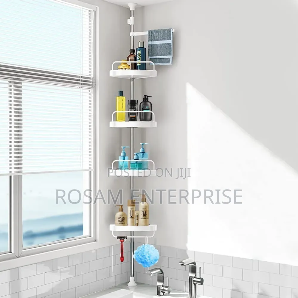 4-Tier Tension-Pole Bathroom/Shower Corner Shelf (Shower Caddy).