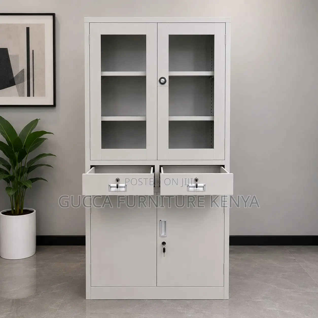 2-Swing Door Glass Front File Cabinet