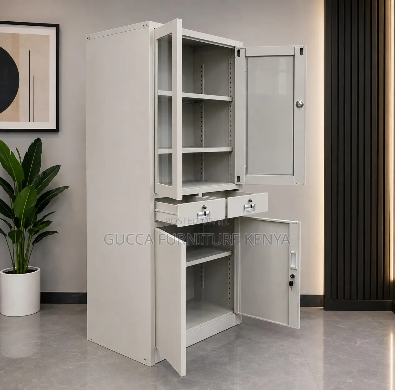 2-Swing Door Glass Front File Cabinet