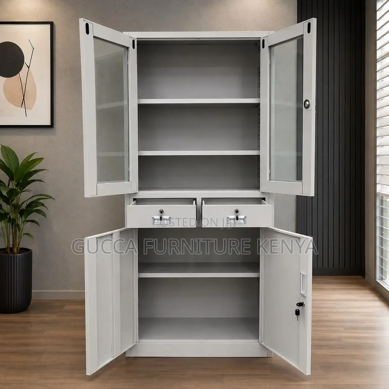 2-Swing Door Glass Front File Cabinet