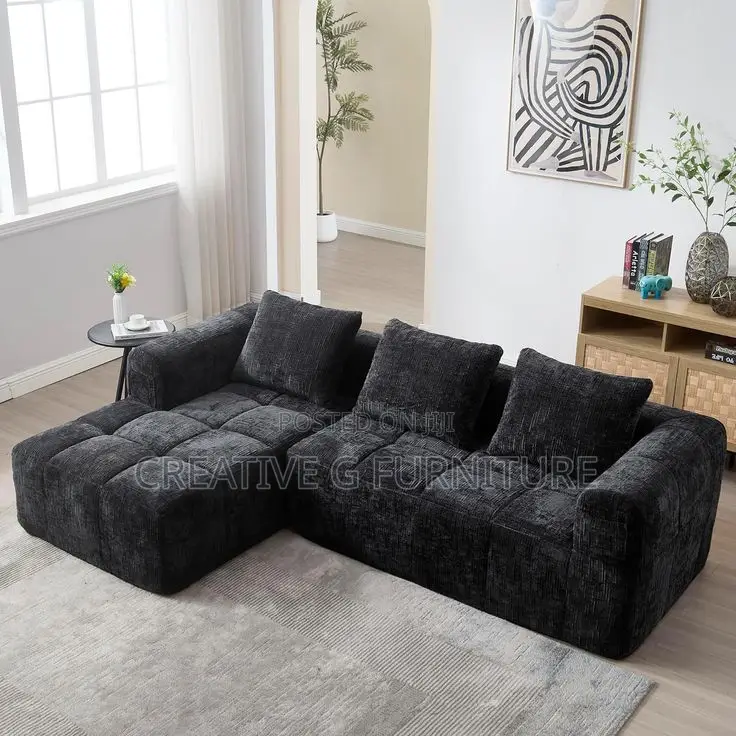 6-Seater Black Bubble Cushioned Sofa